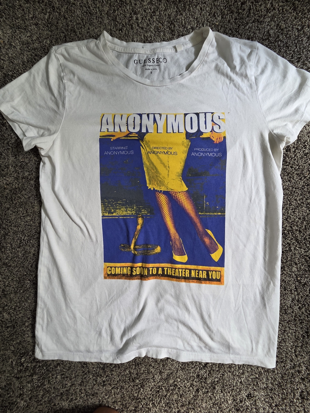 GUESS White Graphic 'Anonymous' Crewneck Tee